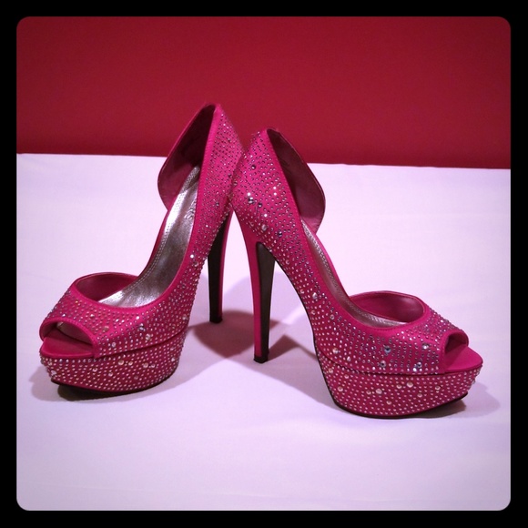 BAKERS Pink Rhinestone Showstopper Platform - Sz 8 - Picture 3 of 8